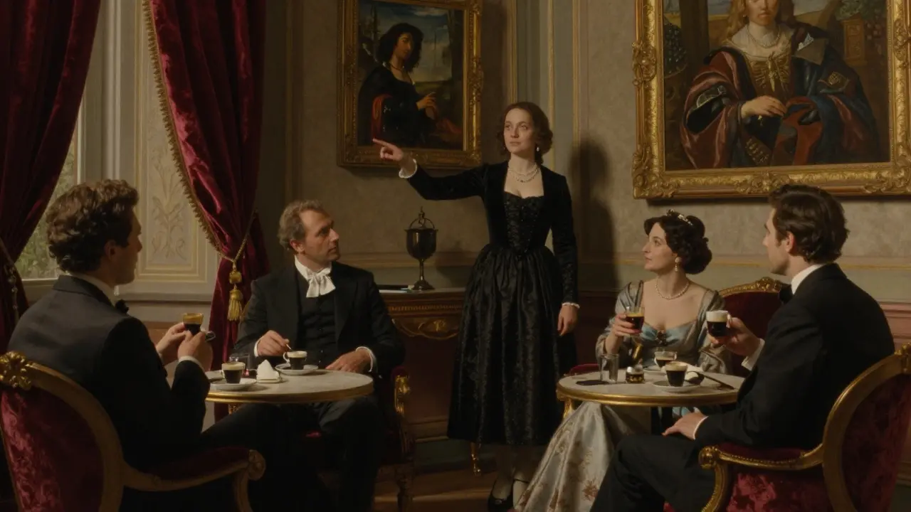 Sophisticated clients converse quietly in a hidden Brera lounge, discussing art under warm, ambient lighting.